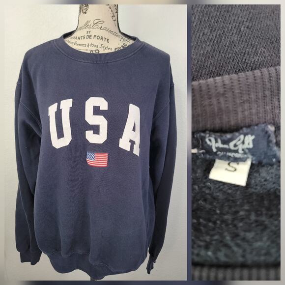 Vintage USA John Galt Sweatshirt OS Navy Baggy 90s Flag Patriot American - Picture 1 of 8